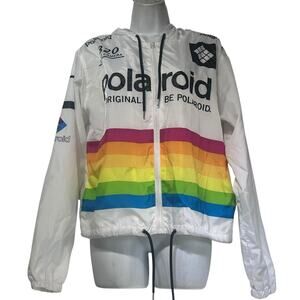 Polaroid Land Camera 320 White Hooded Windbreaker Jacket Womens Size M